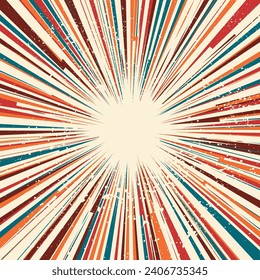 Abstract background with different color burst lines. Circle explosion rays with bright firework stripes. Comic flash template simple modern style