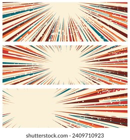 Abstract background with different color burst lines. Circle explosion rays with bright firework stripes. Comic flash template simple modern style