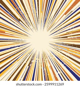 Abstract background with different color burst lines. Circle explosion rays with bright firework stripes. Comic flash template simple modern style