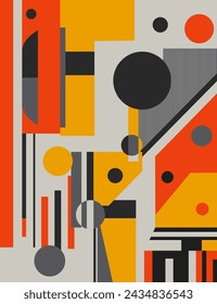 Abstract background with different geometric shapes of different colors, such as gray and orange, balls squares lines. Vector graphic, EPS10