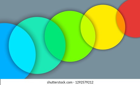 Abstract background with different levels surfaces and  rainbow circles, material design