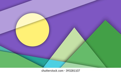 Abstract background with different levels surfaces and circles, landscape, material design