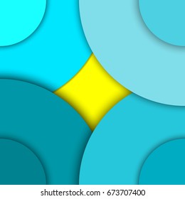 Abstract background with different levels surfaces and circles, material design