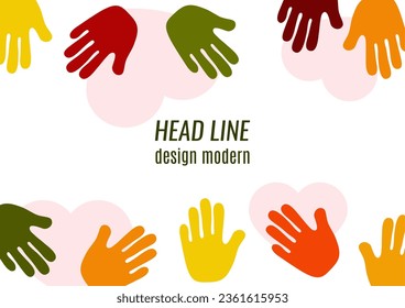Abstract background with different palms. The concept of friendship, mutual assistance, together. Vector illustration