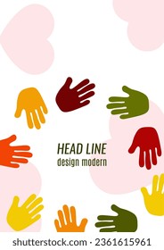 Abstract background with different palms. The concept of friendship, mutual assistance, together. Vector illustration