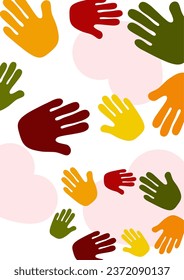 Abstract background with different palms. The concept of friendship, mutual assistance, together. Vector illustration