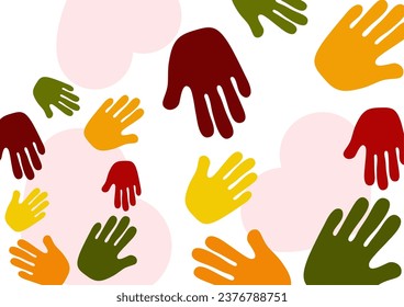 Abstract background with different palms. The concept of friendship, mutual assistance, together. Vector illustration