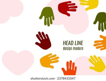 Abstract background with different palms. The concept of friendship, mutual assistance, together. Vector illustration