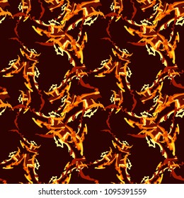 Abstract background in different shades of red, orange, yellow as UFO camouflage. Seamless repeat bright pattern usable as unusual urban camo, wallpaper, backdrop or for print for textile