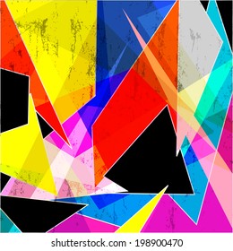 abstract background with different triangles, op art design, grungy