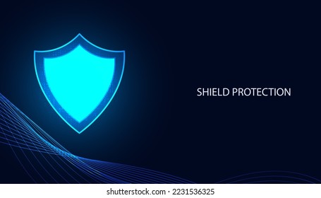 Abstract background digital concept cybersecurity shield anti virus malware spy protection cyber theft security On a blue-black background, fluttering waves, futuristic.