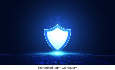 Abstract background digital concept cybersecurity shield anti virus malware spy protection cyber theft security On a blue-black background, fluttering waves, futuristic.