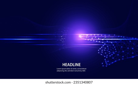 Abstract background digital concept hand is pointing speed light On a blue-purple background