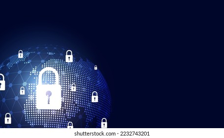 Resumen de fondo concepto digital mundo padlock ciberseguridad antivirus malware protección contra espionaje seguridad de ciberrobo En un fondo azul negro