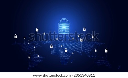 Abstract background digital concept world map padlock cybersecurity anti virus malware spy protection cyber theft security On a blue-black background
