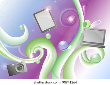 Abstract background with digital devices placed on it