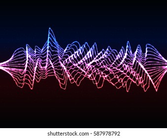 Abstract background. Digital energy sound music equalizer with colored rainbow lights and dots backdrop. Good for poster, flyer, banner. Vector illustration.