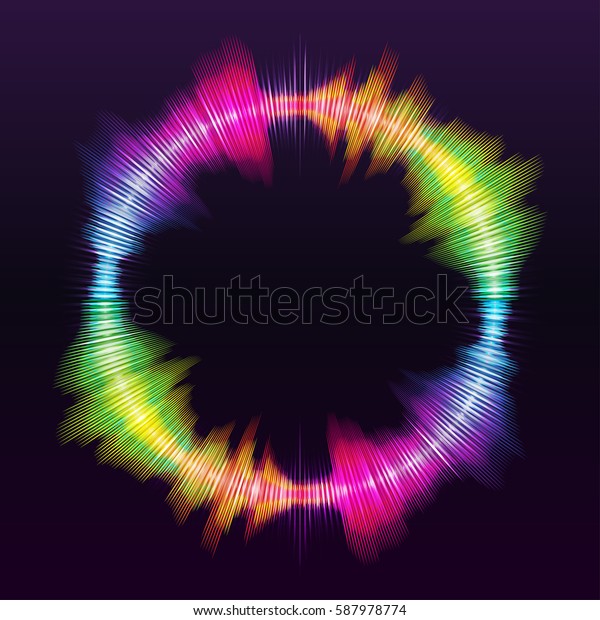 抽象的な背景 色と虹の光の背景にデジタルエネルギー音楽イコライザーの円 ポスター チラシ バナーに最適 ベクターイラスト のベクター画像素材 ロイヤリティフリー