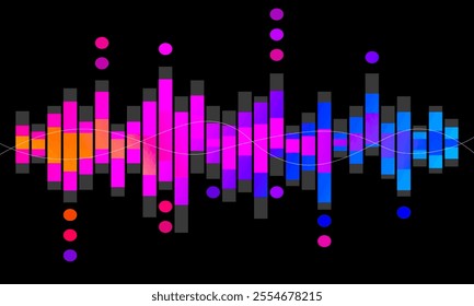 Abstract background, digital equalizer bar graph, digital graphic illustration, frequency graph, sound wave, gradient color bar.