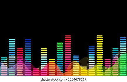 Abstract background, digital equalizer bar graph, digital graphic illustration, frequency graph, sound wave, gradient color bar.