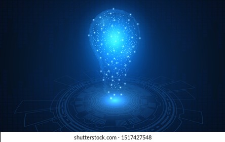 Abstract background. Digital light bulb. Blue tones. Highlighted structure. Future. Technology circle. Connection.