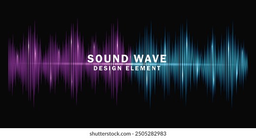 Abstract background of digital sound vibrations. Purple and blue flashing equalizer. Vector illustration