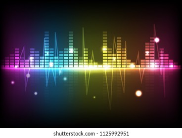 Abstract background digital technology disco spectrum music equalizer lines glowing futuristic vector illustration