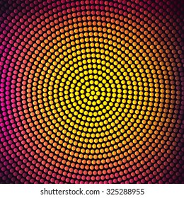Abstract background with  disco mosaic. Shiny pink and orange circles on  dark background