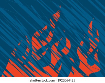 Fondo abstracto con llama roja disfrazada sobre fondo azul