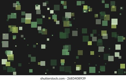 Abstract Background Displaying Falling Green Squares of Various Sizes and Opacities