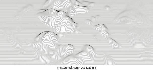 Abstract background with distorted line shapes on a white background. Monochrome sound line waves.