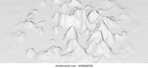Abstract background with distorted line shapes on a white background. Monochrome sound line waves.