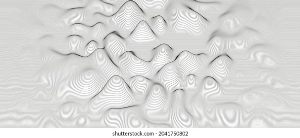 Abstract background with distorted line shapes on a white background. Monochrome sound line waves.