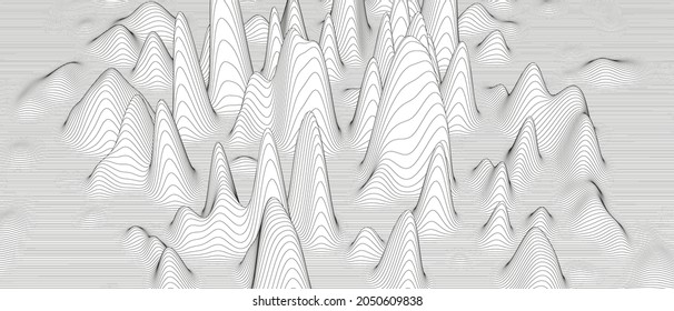 Fondo abstracto con formas de línea distorsionadas sobre un fondo blanco. ondas de línea de sonido monocromas.