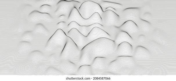 Abstrakter Hintergrund mit verzerrten Linienformen auf weißem Hintergrund. Monochrome Schalllinienwellen.