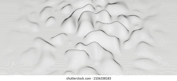 Abstract background with distorted line shapes on a white background. Monochrome sound line waves.