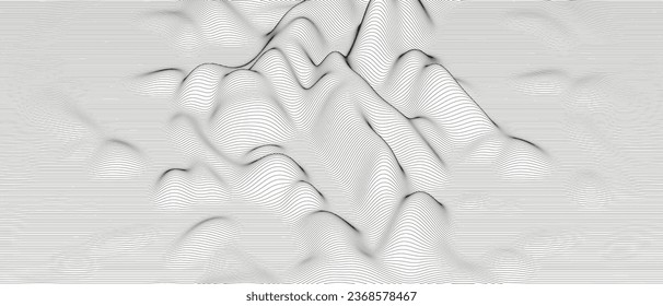 Fondo abstracto con formas de línea distorsionadas sobre un fondo blanco. ondas de línea de sonido monocromas.