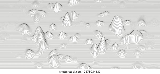 Abstract background with distorted line shapes on a white background. Monochrome sound line waves.