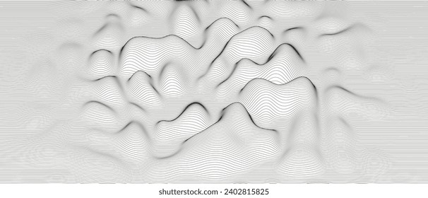 Fondo abstracto con formas de línea distorsionadas sobre un fondo blanco. ondas de línea de sonido monocromas.