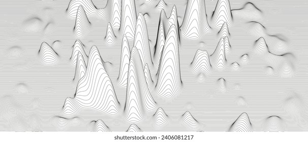 Abstract background with distorted line shapes on a white background. Monochrome sound line waves.