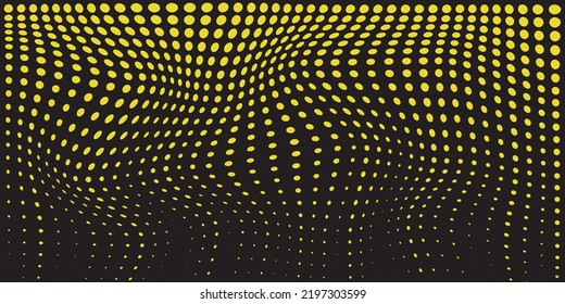 Fondo abstracto de puntos amarillos distorsionados sobre fondo negro