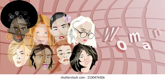abstract background with diverse female faces

