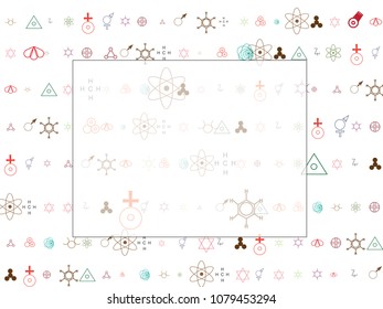 Abstract background for documents chemical signs, astrological signs. Colored Vector illustration.