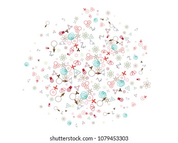 Abstract background for documents chemical signs, astrological signs. Colored Vector illustration.