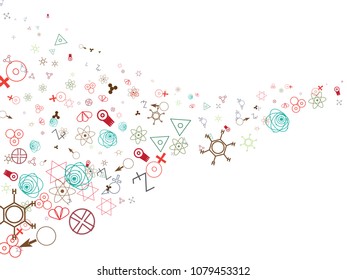 Abstract background for documents chemical signs, astrological signs. Colored Vector illustration.