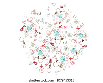 Abstract background for documents chemical signs, astrological signs. Colored Vector illustration.