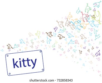 Abstract background for documents colorful cats with a raised tail. Color vector illustration of a colorful cats.