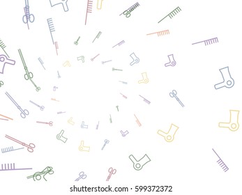Abstract background for documents, hairbrush, hair dryer, scissors. Hairdresser's set. Colored Vector illustration.Barber shop, haircut & beauty salons pattern for banner