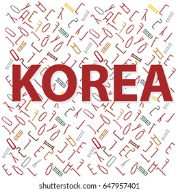 Abstract background for documents of the Korean alphabet. The inscription is Korea. Colored Vector illustration.