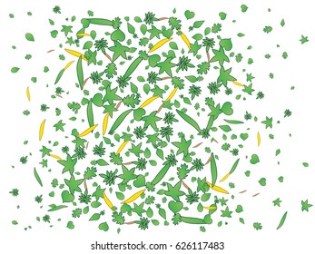 Abstract background for documents from leaves, green greens and orange leaves. Can be used for illustrations on the theme of summer and autumn
